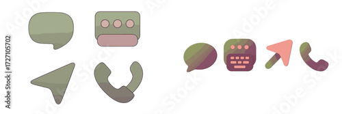 Communication symbols in various styles showing messaging, phone calls, and interactions for digital usage