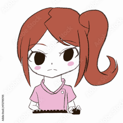 キーボードを使っている看護師の女の子