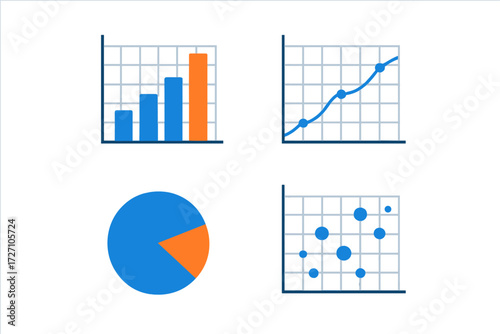 Different types of data visualization charts for clear presentation of information in a simple format