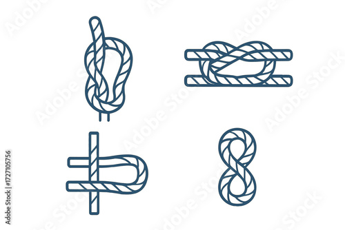 Different types of knots illustrated clearly for learning and reference in boating and outdoor activities