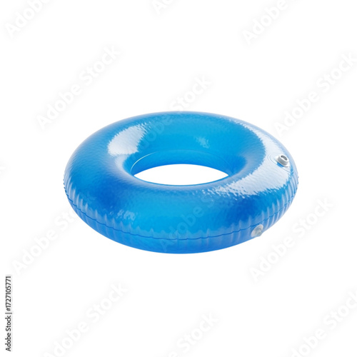 Bright blue inflatable swimming ring floating on a transparent background isolated on transparent background