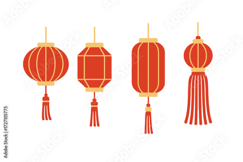 Colorful lanterns hanging in a row for a festive celebration during Lunar New Year