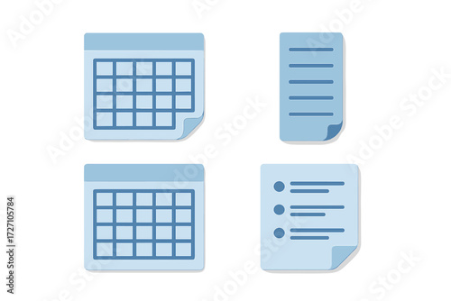 Design elements featuring calendars and lists suitable for planning and organization tasks