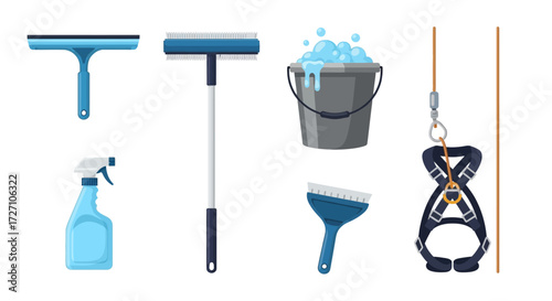 Essential Cleaning Tools and Safety Gear A Comprehensive Guide to Window Cleaning and Work Safety – From Buckets to Harnesses, Ensure a Spotless Shine and Secure Work Environment