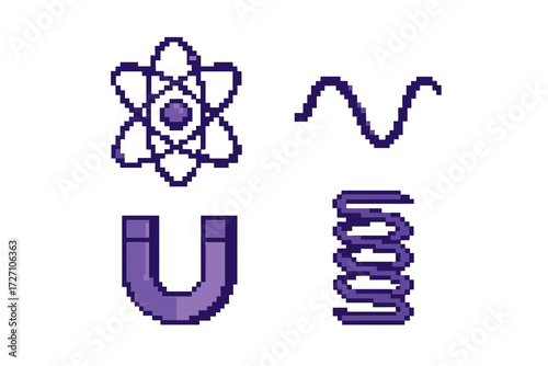 Understanding basic physics concepts through pixel art representations of matter, waves and magnets in a fun style