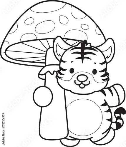 Coloring book of cute tiger character vector clip art for children.  