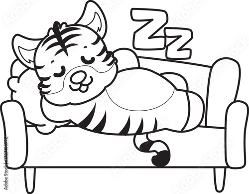 Coloring book of cute tiger character vector clip art for children.  
