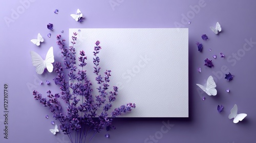 Lavender bouquet with butterflies and blank card