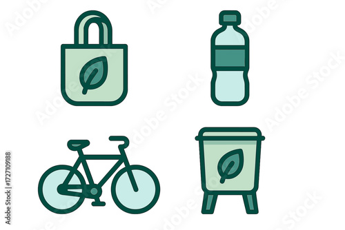 Green symbols representing sustainability and eco-friendly practices in daily life