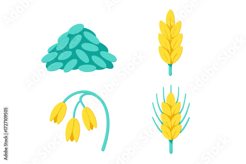 Colorful craft representations of seeds, stems, and flowers made from modeling materials in creative designs