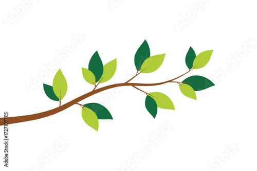 Illustration of a tree branch with green leaves isolated on white background, adding a touch of nature and freshness to any design project or presentation vector