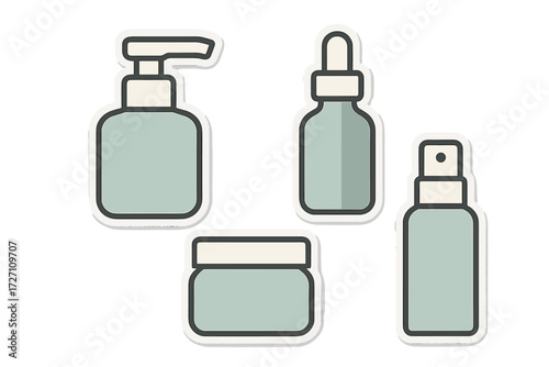 Various skincare bottles and jars displayed in a simple and modern design for beauty and wellness routines