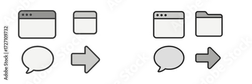 Visual representation of user interface elements showing dialog boxes and navigation design in a modern layout
