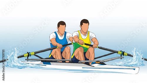 illustration of rowing athletes competing in pairs