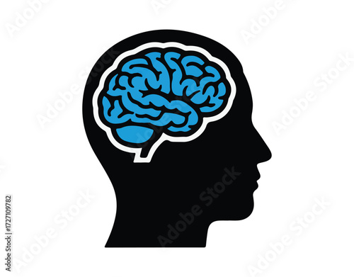 Icon representing a brain and a human head
