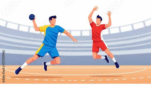 illustration of handball players competing