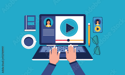 Human hand use laptop learning online education and distance learning concept