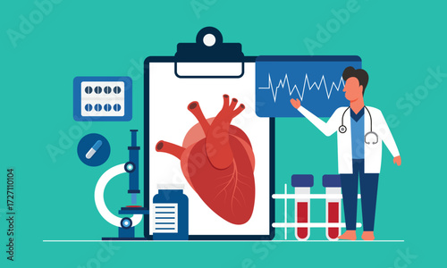 Medical examination and cardiology doctor, circulatory system checkup. Heart disease human concept