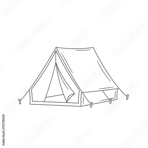 A-Frame Camping Tent Line Art Vector Illustration - Outdoor Shelter Outline Icon