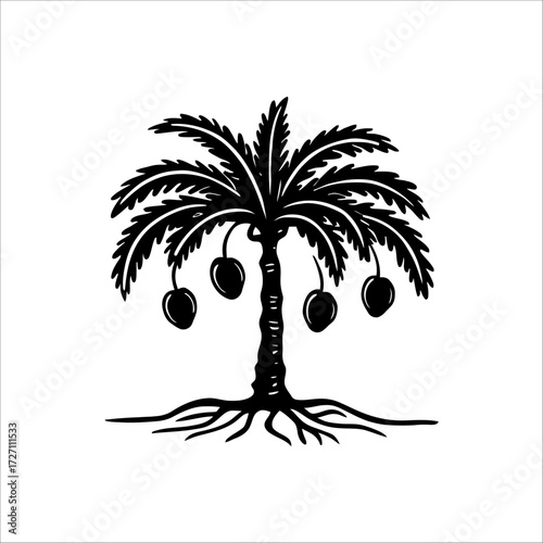 Minimalist date palm tree silhouette illustration, abstract tropical khejur design, elegant artwork