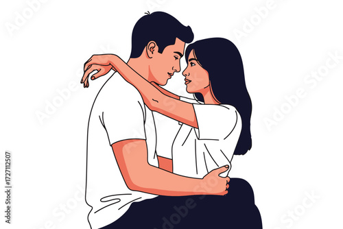 Illustration of a couple embracing isolated on white background, depicting love, affection, and connection in a romantic and intimate moment vector