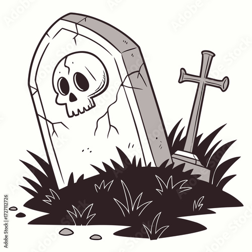 Halloween Tombstone Skull Cartoon Illustration