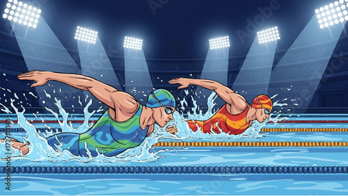 illustration of two swimmers competing