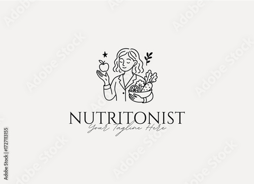 Nutritionist Logo, Nutrition Logo, Healthy Food Logo, Wellness Logo, Nutritionist Illustration, Dietitian Logo, Organic Nutrition Logo, Healthy Lifestyle Logo, Minimal Nutrition Branding
