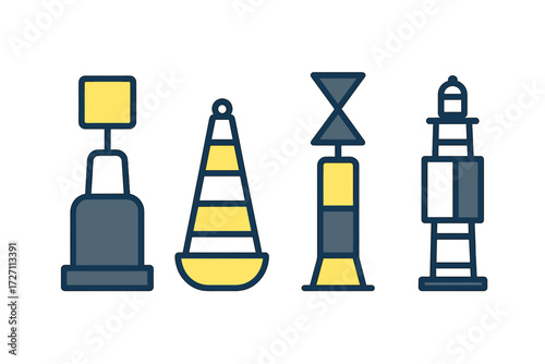 Different types of navigation buoys displayed in a simple graphic format