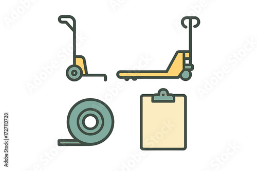 Equipment and tools used for loading and unloading goods in a warehouse setting