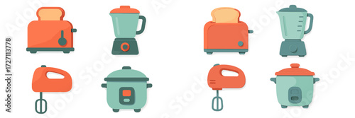 Colorful kitchen appliances arranged neatly on a white background showcase modern design for home cooking