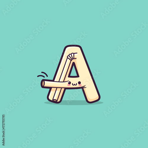 A cute cartoon letter A with a straw coming out of it, looking like it's drinking.
