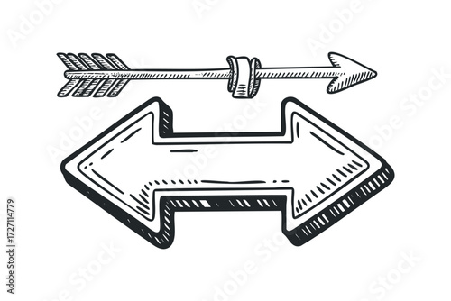 Hand drawn arrows pointing in opposite directions. Vector hand drawn illustration