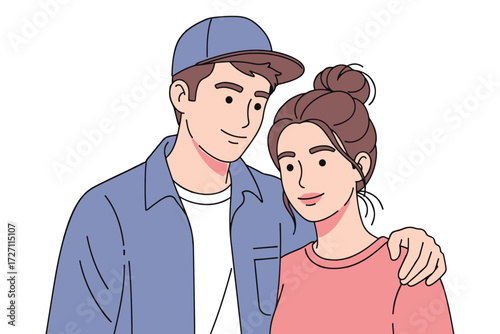 A young couple in casual attire embracing affectionately, isolated on white background a tender moment captured in a stylish illustration of love and connection vector