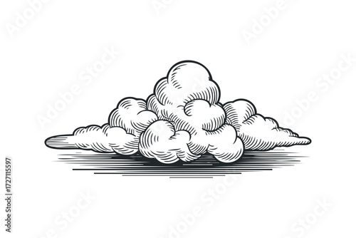 Engraved Style Fluffy Cloud Formation. Vector hand drawn illustration