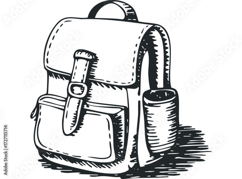 Hand Drawn Sketch of a Canvas Backpack with Buckle. Vector hand drawn illustration