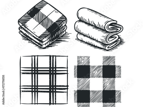 Hand Drawn Plaid Fabric Samples and Textures. Vector hand drawn illustration
