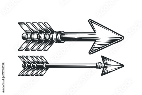 Two Vintage Arrows Pointing Right. Vector hand drawn illustration
