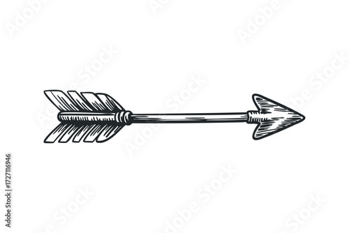 Tribal Arrow Point Fletching Object in Stylized Hand Drawn Line Work. Vector hand drawn illustration
