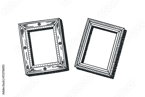 Two ornate frames with empty spaces for pictures. Vector hand drawn illustration