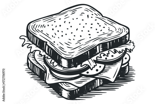 Hand drawn deli sandwich illustration. Vector hand drawn illustration