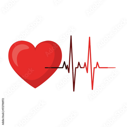 Vibrant red heart connected to a dynamic electrocardiogram pulse representing life and health