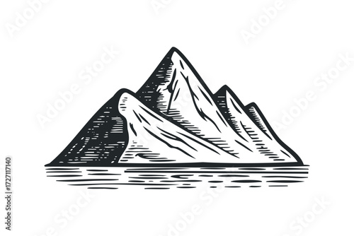 Roughly Drawn Mountain Peak Reflected in Water. Vector hand drawn illustration