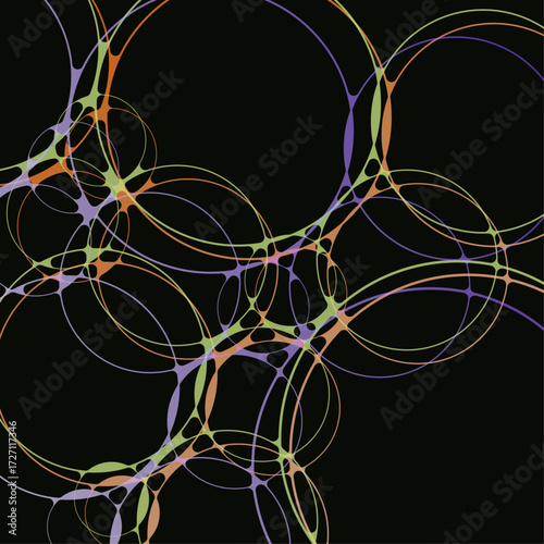Abstract multi layer curve with liquid bridge effect background design. Simple vector illustration in dark background and bold color theme design for wallpaper, web, card, banner, invitation and etc