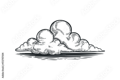 Vintage cloud cluster with bold linework. Vector hand drawn illustration