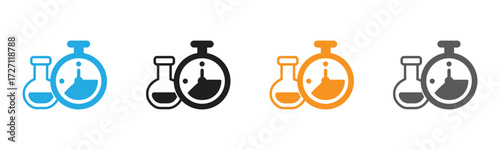 Three colorful icons depicting lab experiments timed with stopwatches