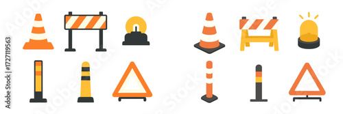 Traffic safety cones and barriers designed for urban construction sites during daylight hours