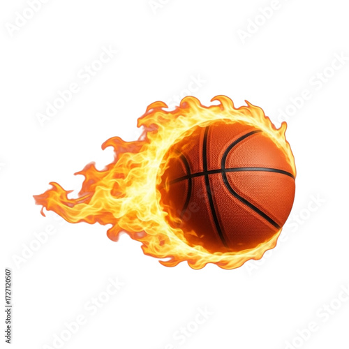 Fiery basketball in motion with dynamic flames isolated on transparent background