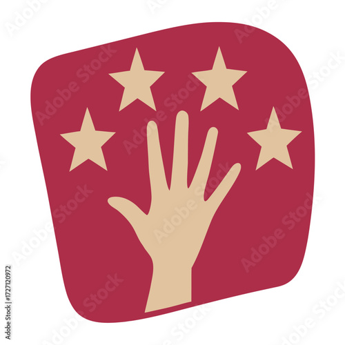 Tan hand silhouette with four stars on red background vector
