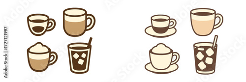 Different types of coffee drinks displayed in a simple and stylish design